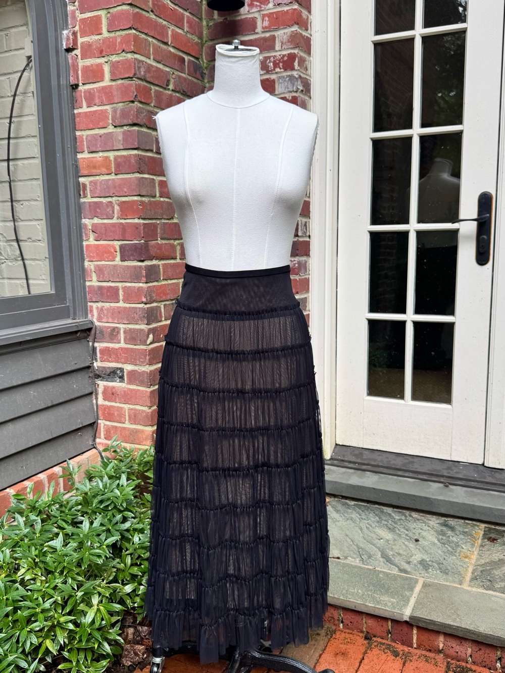 Garnet Hill Black Tiered Sheer  Skirt